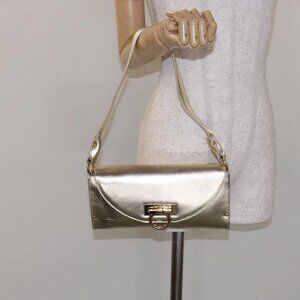 Salvatore Ferragamo Gancini Shoulder Bag Leather Gold Tone Auth
